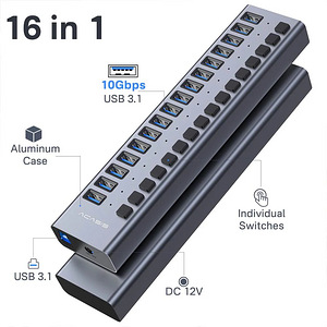 Acasis 16 Ports USB 3.1 Hub with Individual On/Off Switches (2 foto / 9)
