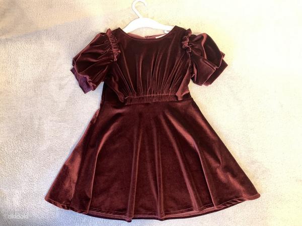 Бархатное платье zara для девочки, бордовый цвет, 116 см (фото #1)