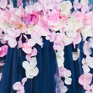 Lesy Luxury Navy Blue Full Length Tulle Dress with Flowers (3 foto / 4)