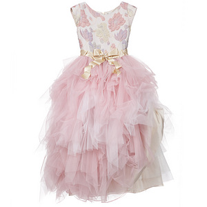 Роскошное жаккардовое платье с цветочным узором для девочек lesy, розово-золотое длинное платье из тюля