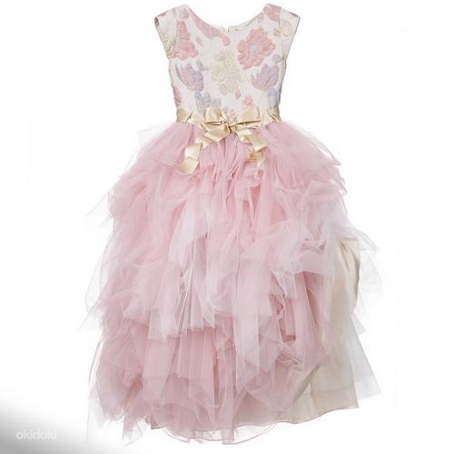 Роскошное жаккардовое платье с цветочным узором для девочек lesy, розово-золотое длинное платье из тюля (фото #1)