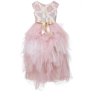 Lesy Luxury Jacquard Flower Girls Pink-Gold Long Tulle Dress (2 foto / 5)