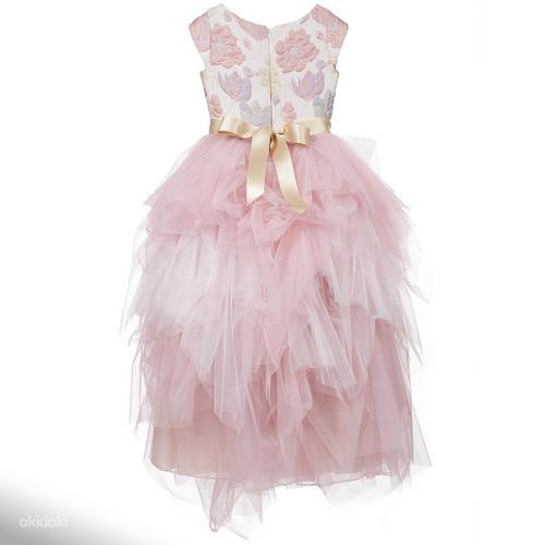Роскошное жаккардовое платье с цветочным узором для девочек lesy, розово-золотое длинное платье из тюля (фото #2)