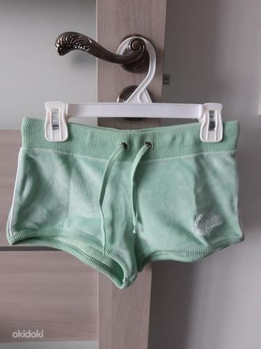 Короткие бархатные светло-зеленые брюки esprit sports (фото #1)
