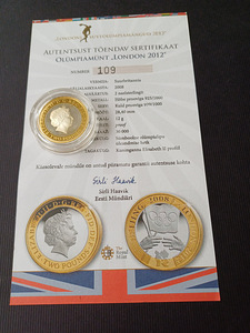 Монета Лондон 2012 серебро золото