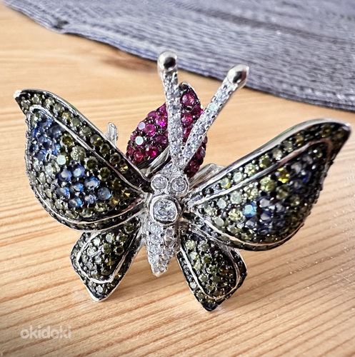 Массивное кольцо бабочка с множеством фианитов серебро 925 (фото #4)