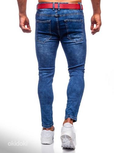 !СКИДКА! Синие джинсы Slim Fit с красным поясом, 35XL (фото #3)