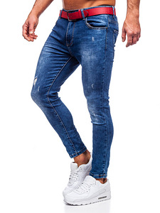 !SOODUS! Sinised Slim Fit teksapüksid punase vööga, 35XL (4 foto / 8)