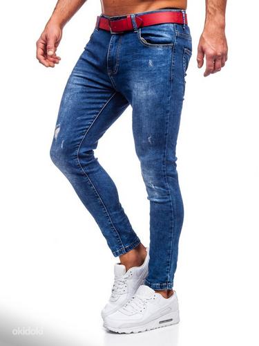 !СКИДКА! Синие джинсы Slim Fit с красным поясом (фото #4)