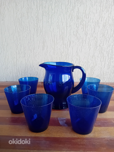 Кувшин,стаканы.Синее стекло. (фото #4)