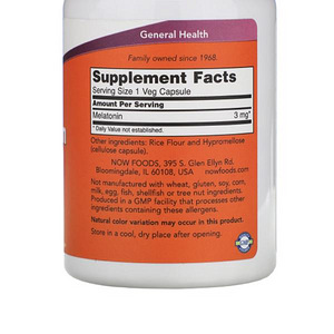 NOW Foods, Мелатонин, 3 мг, 60 kapslit (2 фото из 2)